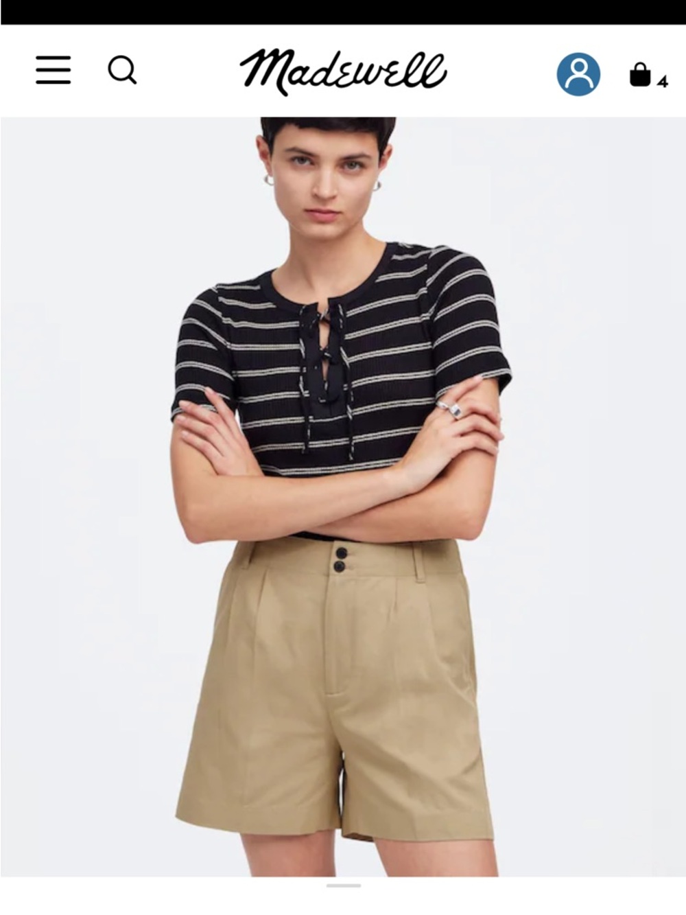 Madewell High-Rise Pleated Shorts — Khaki